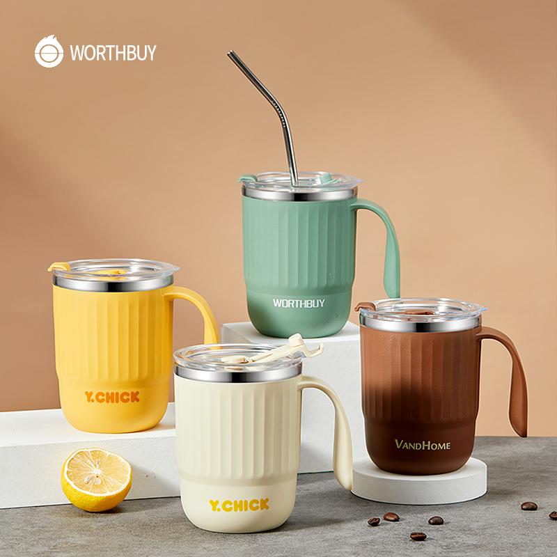 

WORTHBUY 18/8 кружка для воды из нержавеющей стали для кофе, чая, молока, герметичная чашка для воды с соломинкой, кухонная посуда для напитков для детей и взрослых
