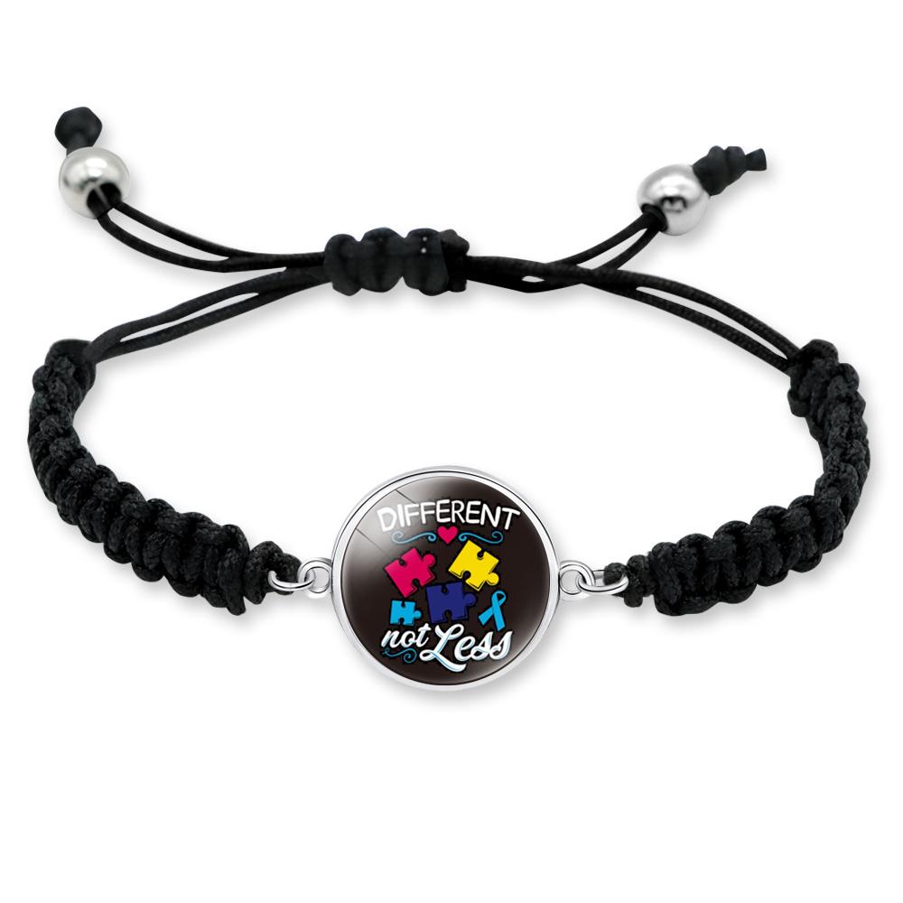 Consapevolezza sull'Autismo Abbraccia lo Straordinario Diverso Non Meno Mamma di un Bambino Autistico Pezzi di Puzzle Ciondolo Bracciale in Macramè con Cordino Nero