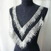 Silver Sequins Embroidery Sequin Patch Black Mesh Lace Handmade Flower Patch Mesh Lace Appliques V Collar Design