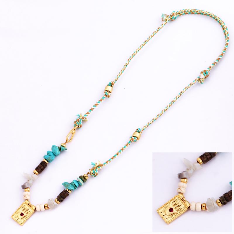 

New Style Multi Color Braided Rope Star Moon Heart Hand Eye Charm Necklace,Unique Mix Stone 18K Gold Cotton Cord Jewelry Finding