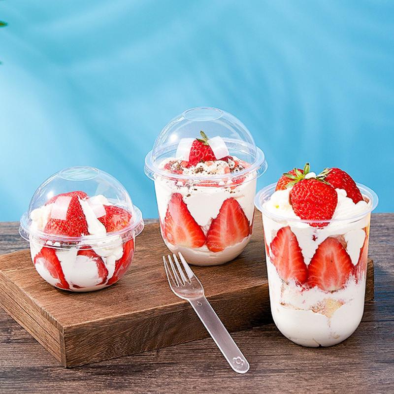 250/360/500ml Disposable Salad Cups Transparent Plastic Dessert Cups Container With Dome Lids For Ice Cream Cupcake Coffee Party