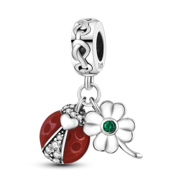 925 Sterling Silver Flower Charms Spring Series Bead Daisy Clover Bird Butterfly Dangle Fit Original Fasion Bracelet Jewelry