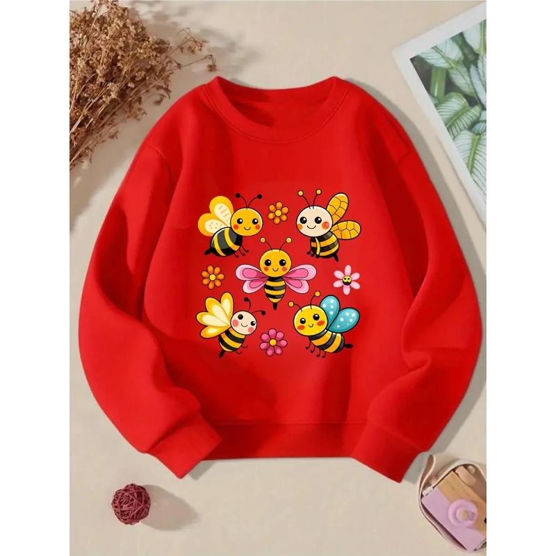 European Sizes Kids' Crewneck Sweatshirt - Cute Bees And Flowers Pattern , Sportswear And Casual Wear, Soft And Comfortable