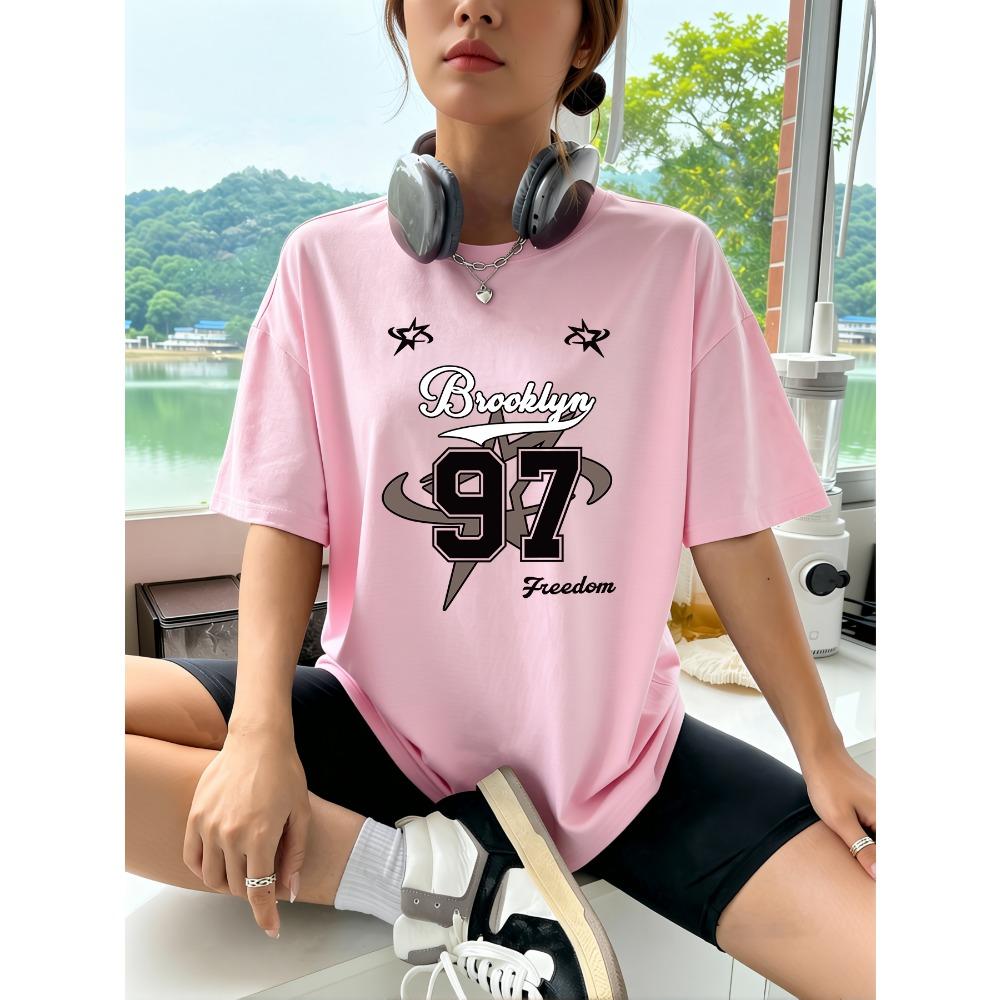 

Brooklyn Number 97 Star Printing Women T Shirts Breathable Crewneck Y2K T-Shirt Cotton Clothes Summer Oversize Streetwear 3XL