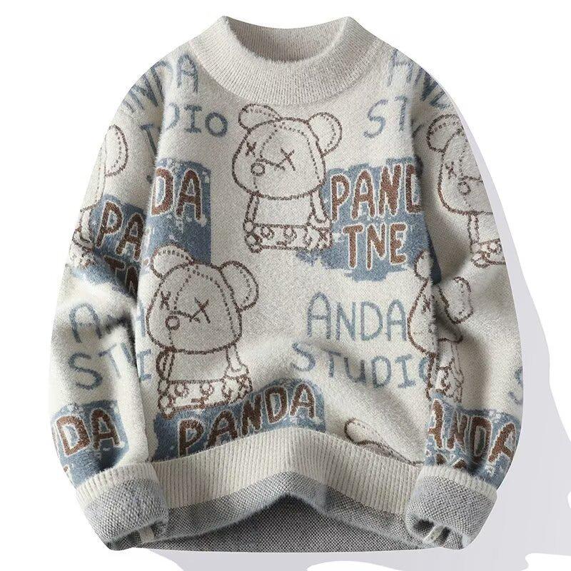 Trendy Mink Velvet Cartoon Bear Sweater - Men s Autumn/Winter Warm Knit Pullover. XL