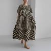 Damen Sommer Übergröße Gestreiftes Print Maxikleid, Lässiges Lockeres Rundhals Kurzarm Oversized A-Linien-Kleid