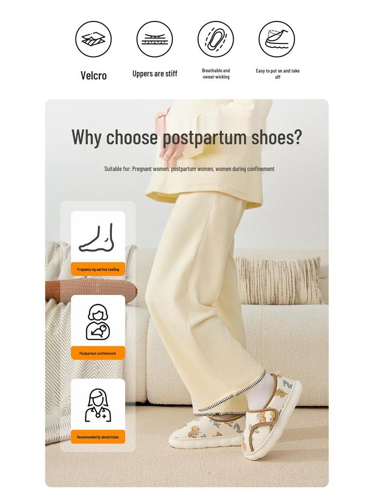 Jieliya Women's Postpartum Cotton Slippers - Warm, Non-Slip, Fleece Ankle Support for Autumn/Winter