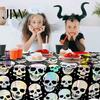 Holiday Wall Decor Halloween Skull Foil Fringe Curtain, Iridescent Disposable Tablecloth, Theme Decoration Table Cover Tinsel Backdrop for Party