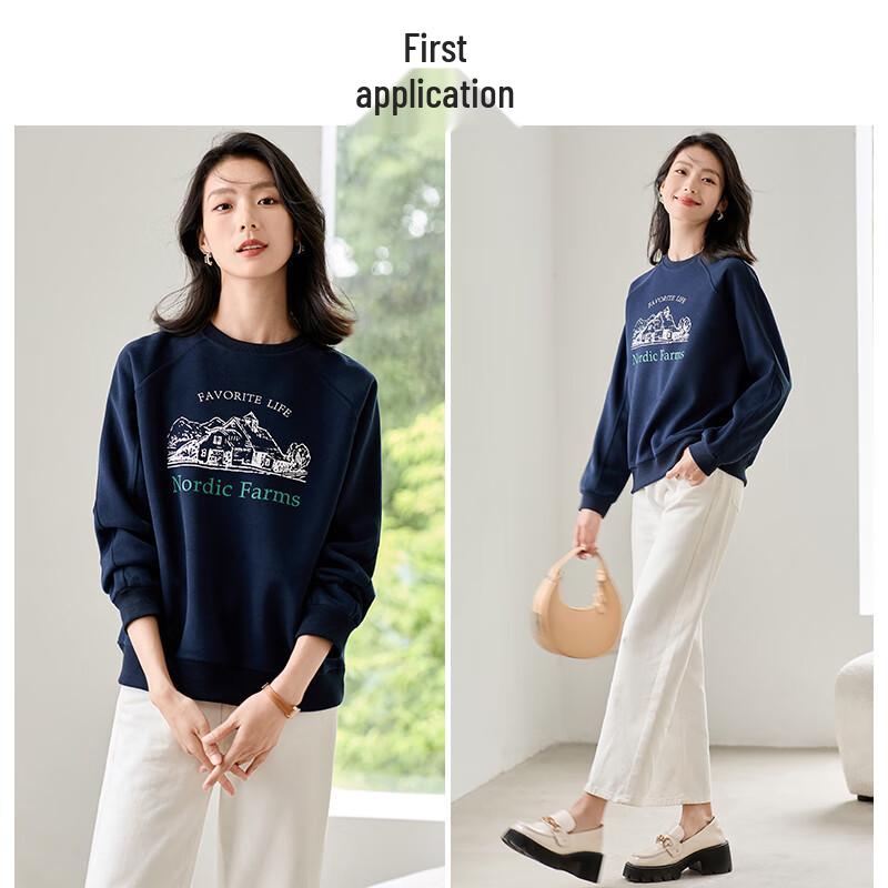 Chushen Damen Locker Geschnittenes Langarm-Sweatshirt mit Print