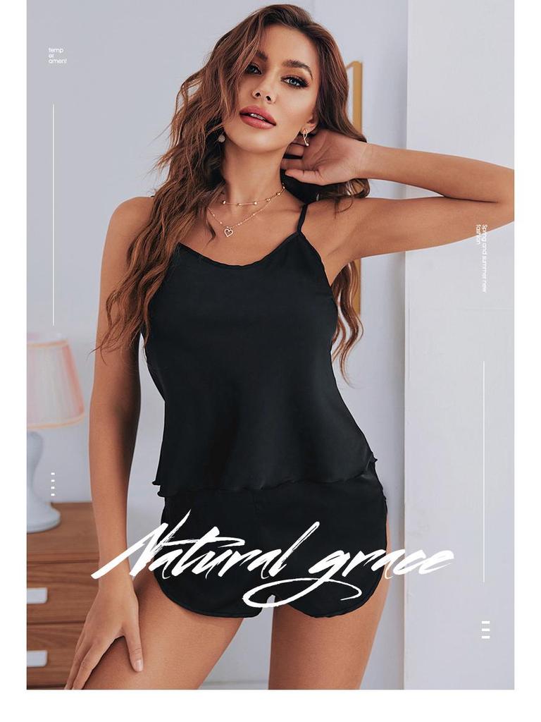 Yaoting Women's Satin Camisole Pajama Set - Two-Piece Summer Shorts
