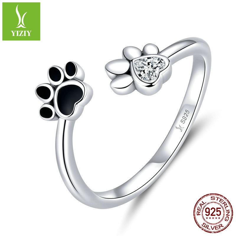 S925 Silver Open Ring Collection Picture Wing Paw Print Adjustable Ring Ring