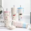 Stainless Steel Straw Cartoon Water Bottle 900ML Straw Ton Cup Straw Insulated Cup  Children