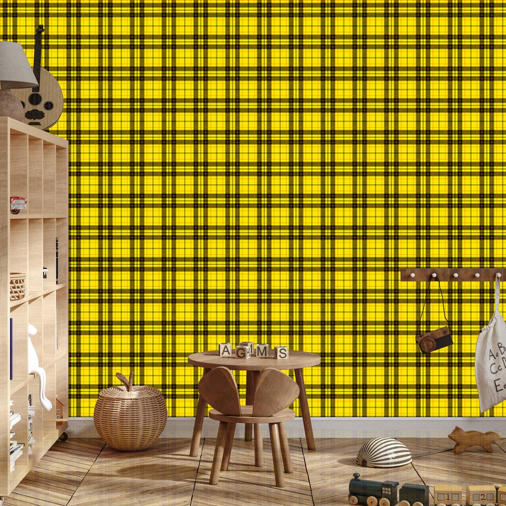Yellow and ochre checkered wallpaper, yellow background for living room and bedroom 50x1000