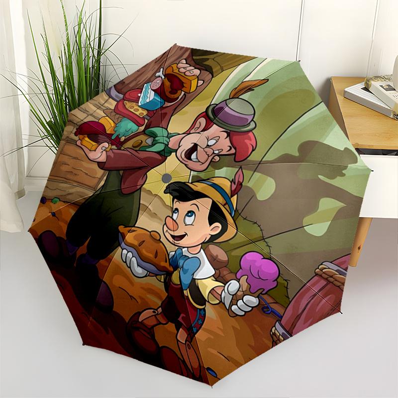 

1pc Pinocchio s Adventure: Automatic Folding Umbrella with 3-Fold Design, Iron Frame, Outdoor Use - Perfect Gift for Fans, Travelers, Daily