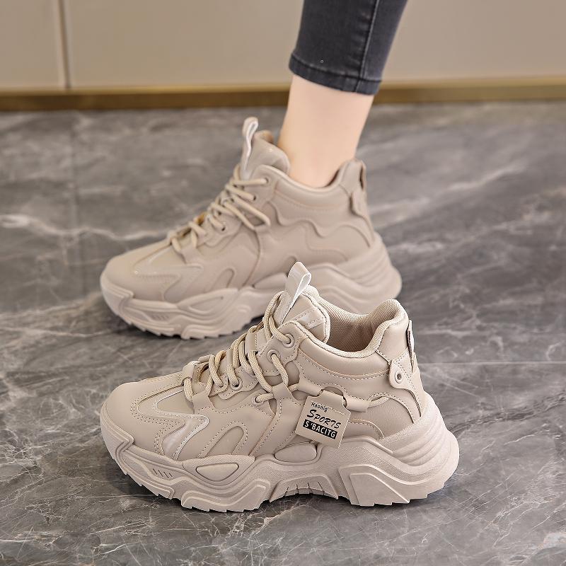 Soft-soled dad shoes new sports shoes high-top autumn and winter velvet cotton shoes 35