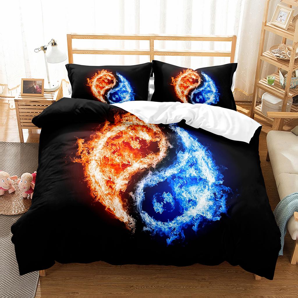 Ice and Fire Pattern Duvet Cover Set Single Double Size Polyester Comforter Cover for Teens Adults Bedding Set with Pillowcase