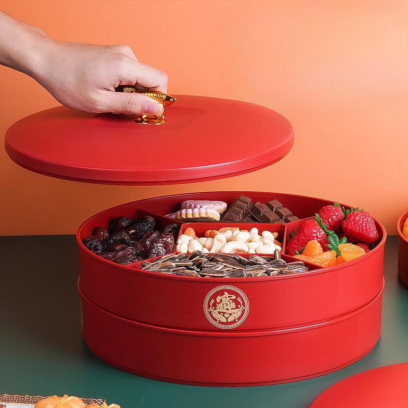 Creative New Year Candy Box Light Luxury Household Snack Dried Fruit Storage Box Wedding Festive Multi-Grid Nut Plate