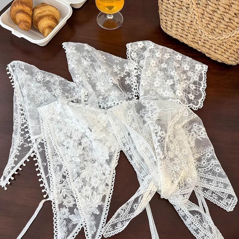 Retro Lace Bandana Headband White Woven Floral Print Hair Scarf Bohemia Triangle Headscarf Hat Sweet Women Hair Accessories