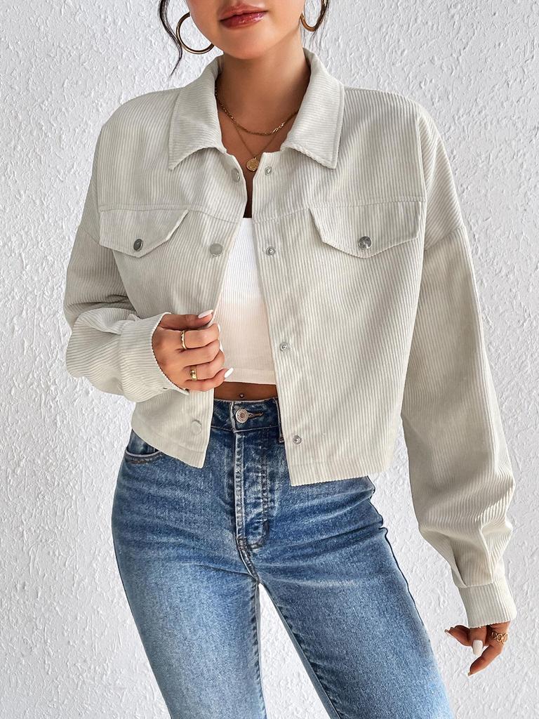 2024 Europe Autumn/Winter Women's Casual Short Lapel Corduroy Jacket