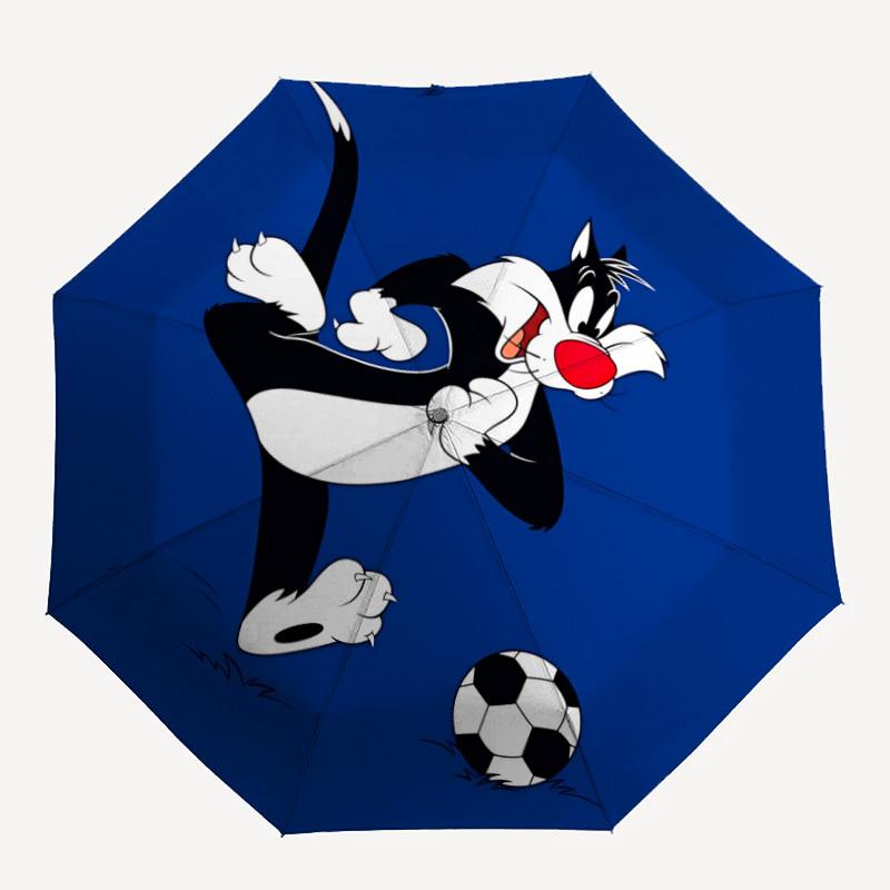 Looney Tunes Sylvester Cat Automatic Open/Close Umbrella   Compact Travel Umbrella, 8 Rib Heavy Duty Construction, Ideal Gift, 148
