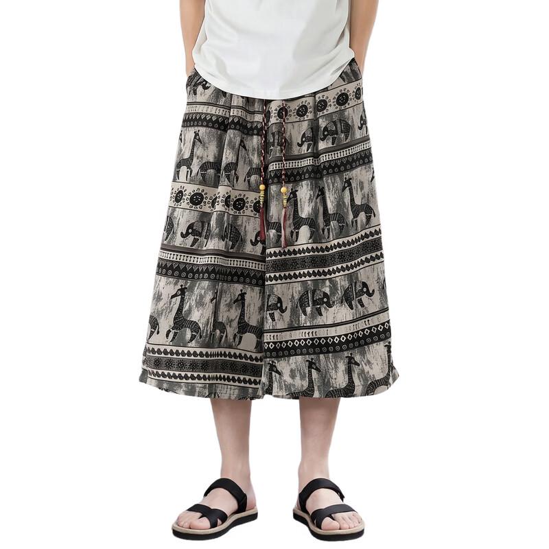 Men's Thai Elephant Print Plus Size Capri Beach Pants