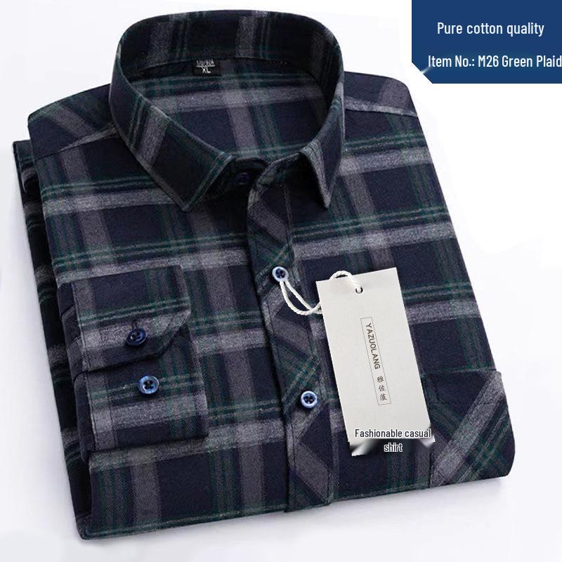 Men's High-End Pure Cotton Plaid Long-Sleeve Casual Shirt