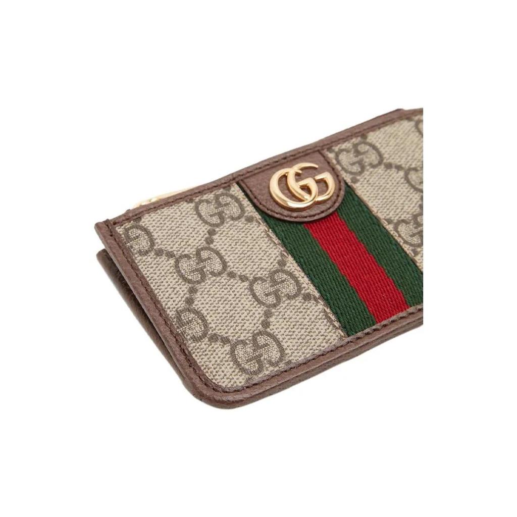 GUCCI Ophidia woven strap with aged logo stripes  canvas and leather patch  card holder and card bag  unisex and couple style  blackwood/brown