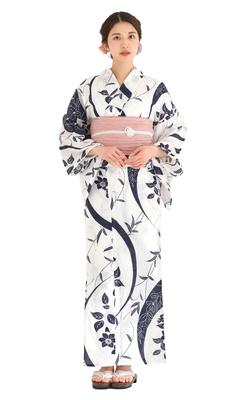 Yukata Set Wrinkled Perfect for Summer Festivals and Fireworks 10 Coordinated Free Size [NISHIORI] Women's Cotton-Linen 2-Piece (Yukata + Obi)