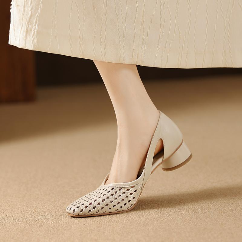 Mode 2025 NEU Sommer Damen Sandalen Stoffschuhe für Damen Runde Zehenpartie Klobiger Absatz Schuhe Zehenbedeckt Slingback-Sandalen Ausgeschnittene Schuhe