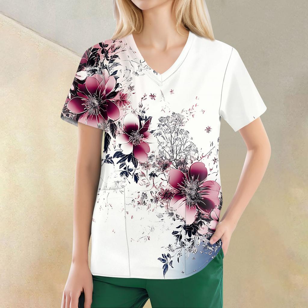 Modische, lässige Oberteile mit V-Ausschnitt und bedruckter Arbeitskleidung für Damen