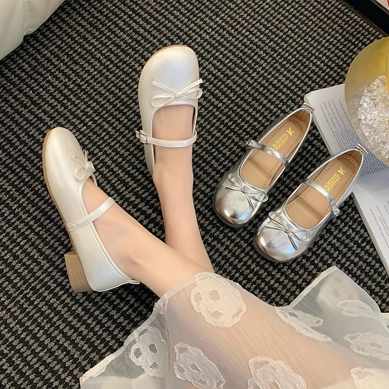 Inner Height Increase French Gentle Mary Jane Single Shoes Women's Shoes 2025 New Spring Bow with Skirt Evening Shoes