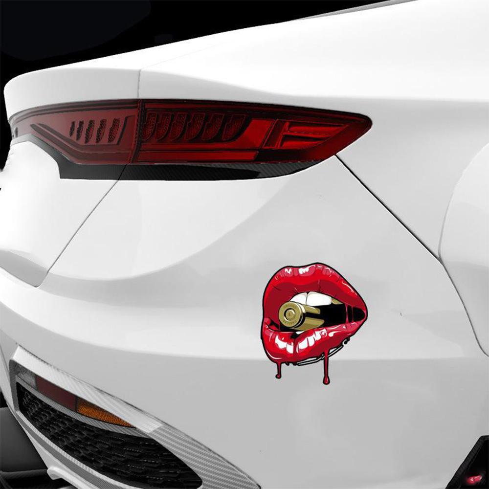 17CMX15CM Personality PVC Decal Red Lips With Bullet Car Sticker Motorcycle Helmetmet Laptop Decorative DIY Accessories