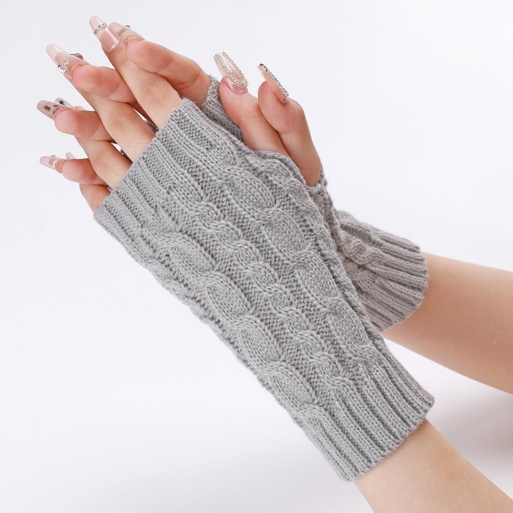 Autumn and Winter Knitted Fingerless Sleeves Short Gloves with Linen Patterns Men's and Women's Woolen Warm and Cold Proof Wrist Guards