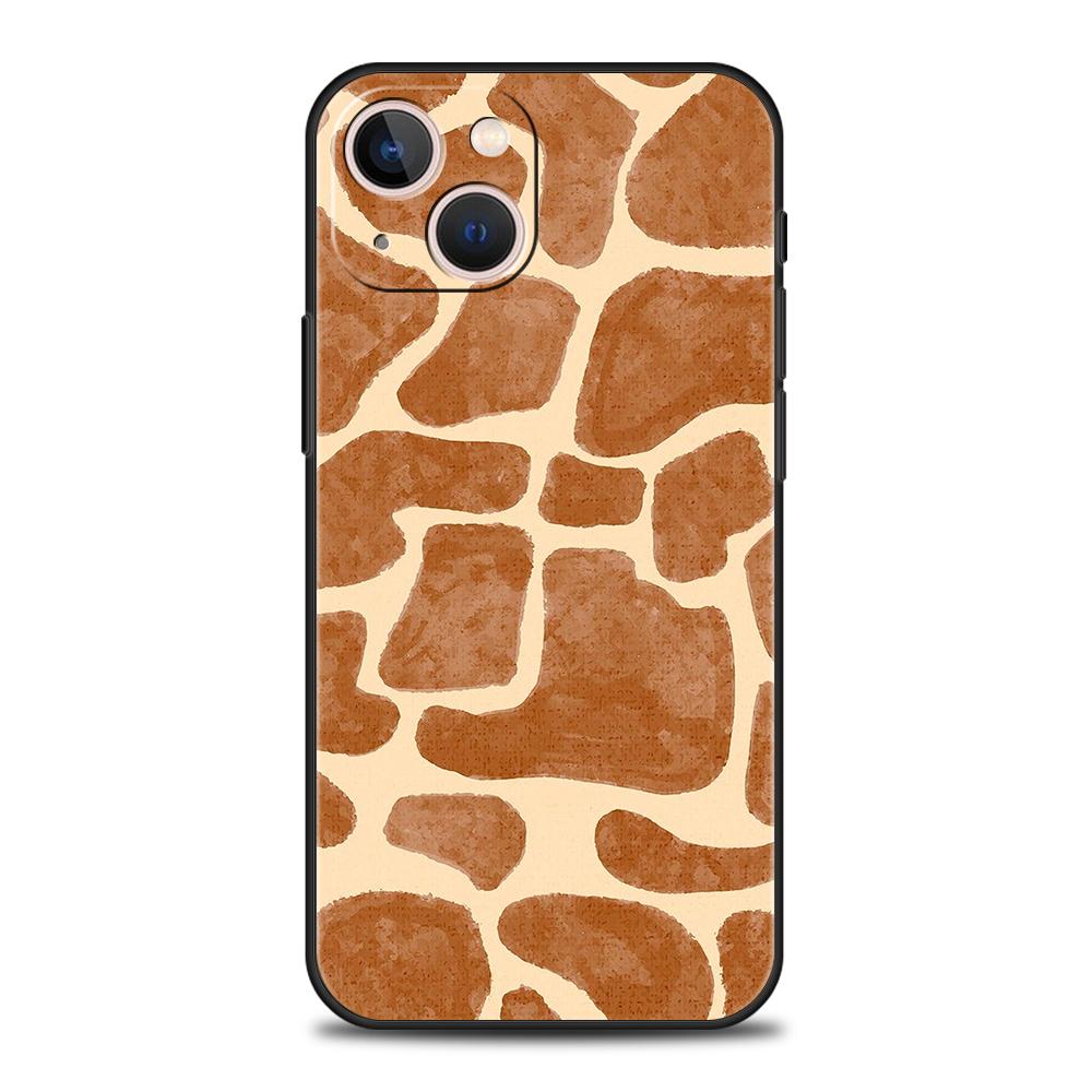 Luxury TPU Soft Phone Case For iPhone 16 11 15 14 Pro MAX 12 13 7 8 Plus X XR XS SE 2022 Black Cover Giraffe Illustration