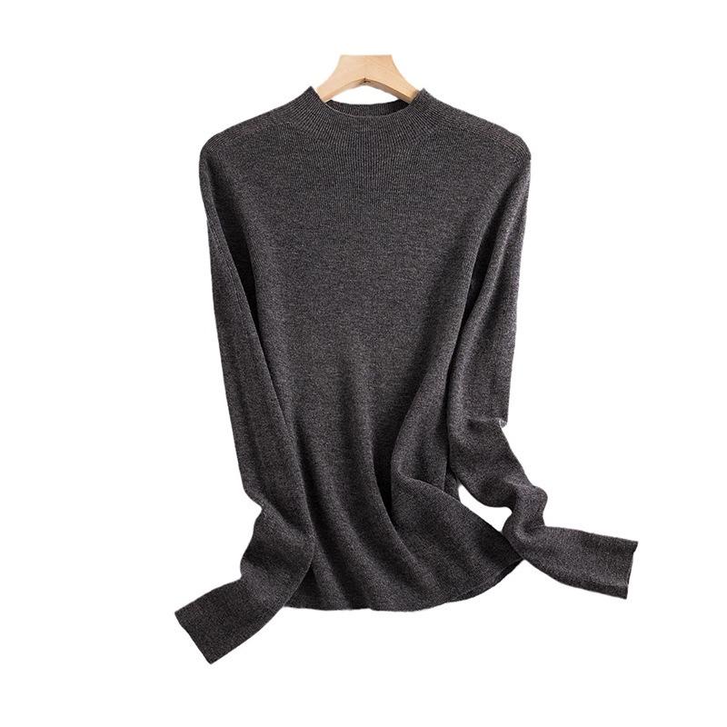 Seamless 0 wool sweater Thin extended semi-turtleneck slim-fit bottoming knitted sweater women's long-sleeved inner sweater