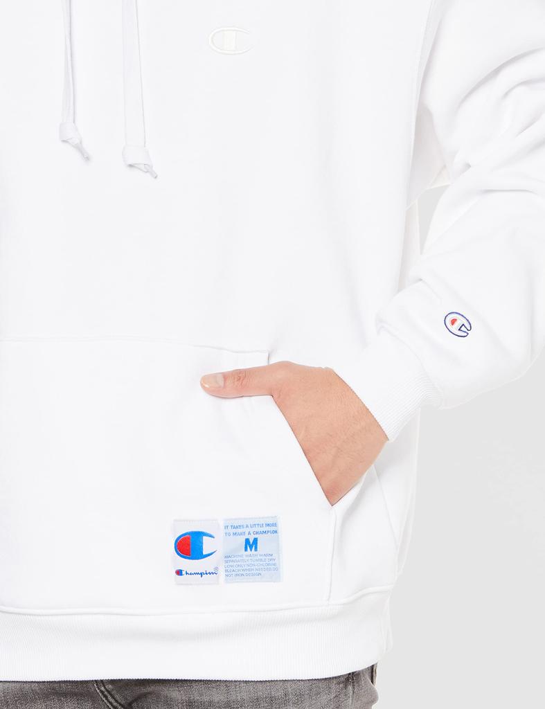 Champion Long Sleeve Fleece Hoodie with a Logo and Jock Oversized Corn Action Size Men's One-Point Tag, Hood, Style, White, XL, C3-W127