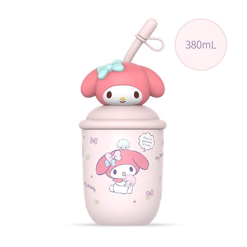 X&W 380ML Hello Kitty Insulated Bottle Stainless Steel Cartoon Beverage Cups Portable Milk Tea Straw Cup with Cute 3D Doll Lid