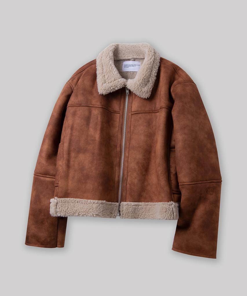 Place Studio Vintage Washed Minimal Suede Shearling Jacket_3 Colors