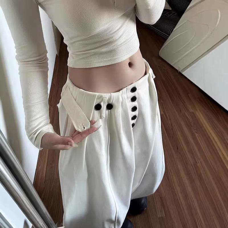 

Korean Style Women s Casual Wide-Leg White Pants - Autumn/Winter Petite Loose Fit, Stylish Long Straight Cut Extra Large белый