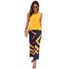 Women's set casual solid color sleeveless round neck vest geometric print trousers two-piece set