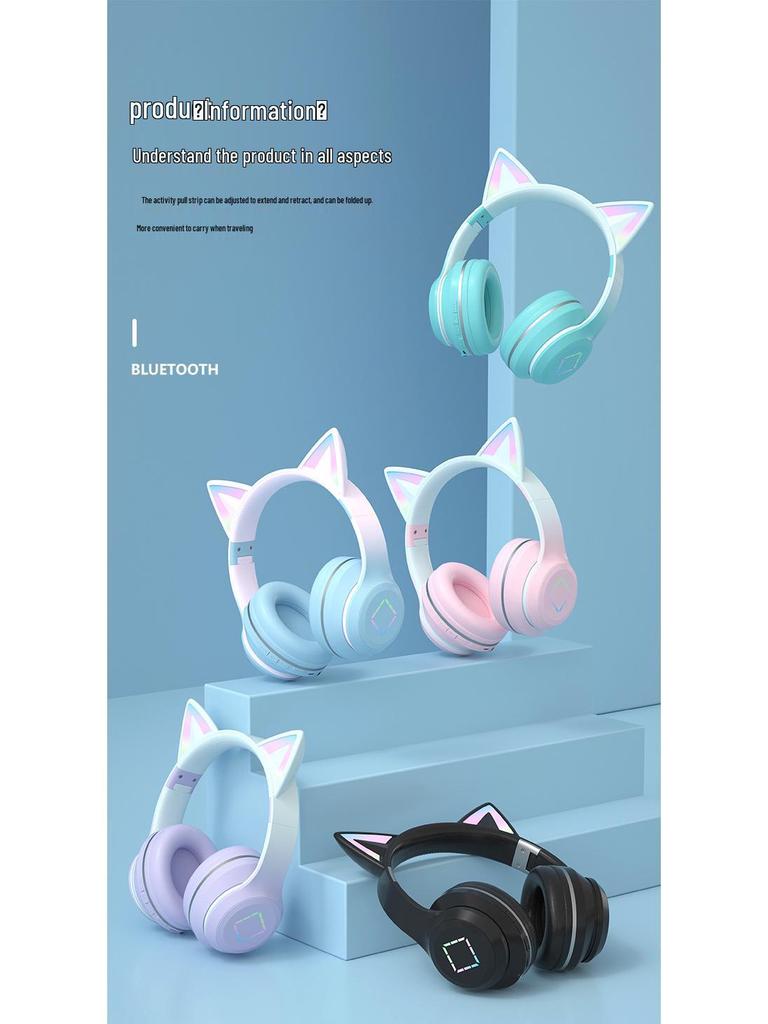 DR57 Luminous Cat Ear Wireless Bluetooth Headset - Long Battery, Gradient Color, Over-Ear Design