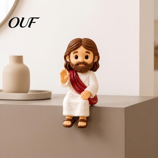 Handcrafted Resin Home Decor Cute Praying Jesus Figurine, Blessing Character Desktop Statue, Decorative Pieces for Bookshelf Religious Collectible