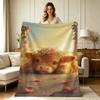 Soft Flannel Throw Blanket with Cute Highland Calf Floral Wreath Print for All Season Warm Cozy Lightweight Blanket for Sofa Couch Bedroom Living Room