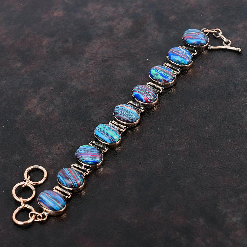 Brățară Rainbow Calsilica Brățară din Cupru Brățară cu Lanț Ajustabil Bijuterii Decente Brățară cu Piatră Prețioasă Bijuterii din Cupru Lucrate Manual Cadouri de Nuntă