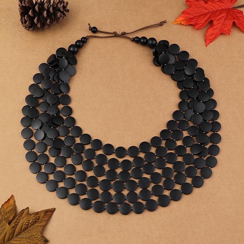 Geometrische mehrlagige Halskette mit Holzperlen für Damen Party-Accessoire