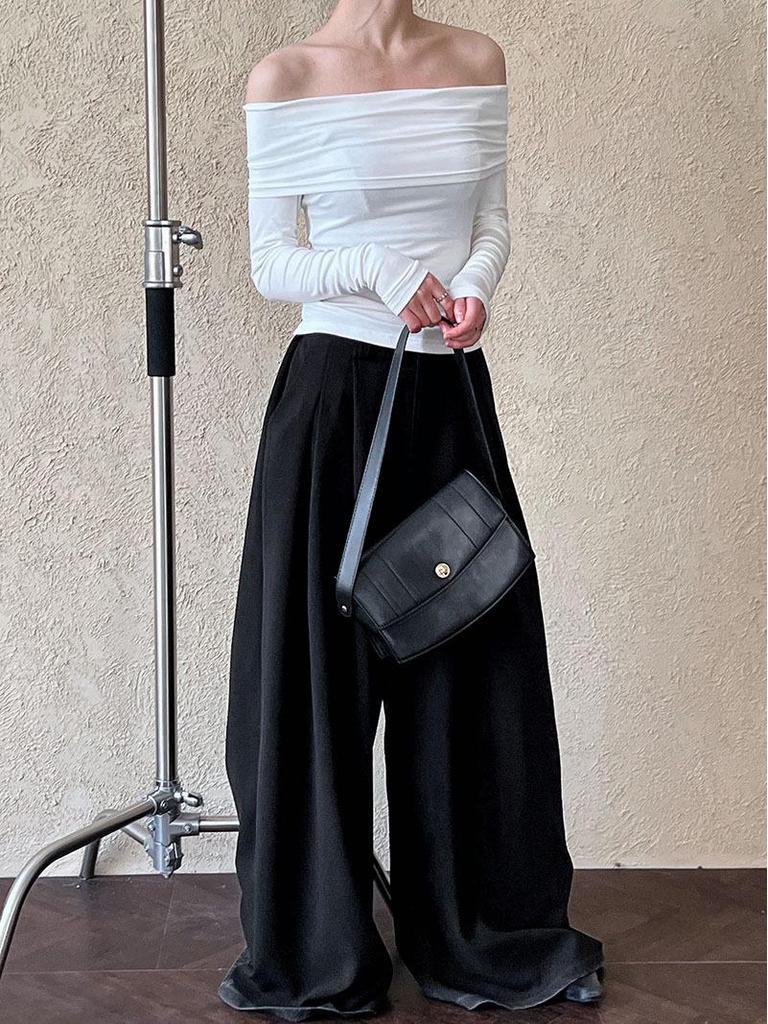 Luxi Pure Desire Hot Girl Off-Shoulder Slim-Fit Langarm-T-Shirt