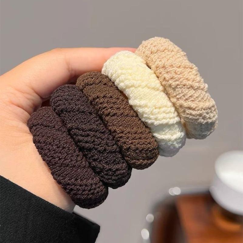 5pcs/Set Mixed Color Thick Hair Ties Soft Seamless Towel Scrunchies Women Girls Elastic No Damage Ponytail Holders Rubber Band