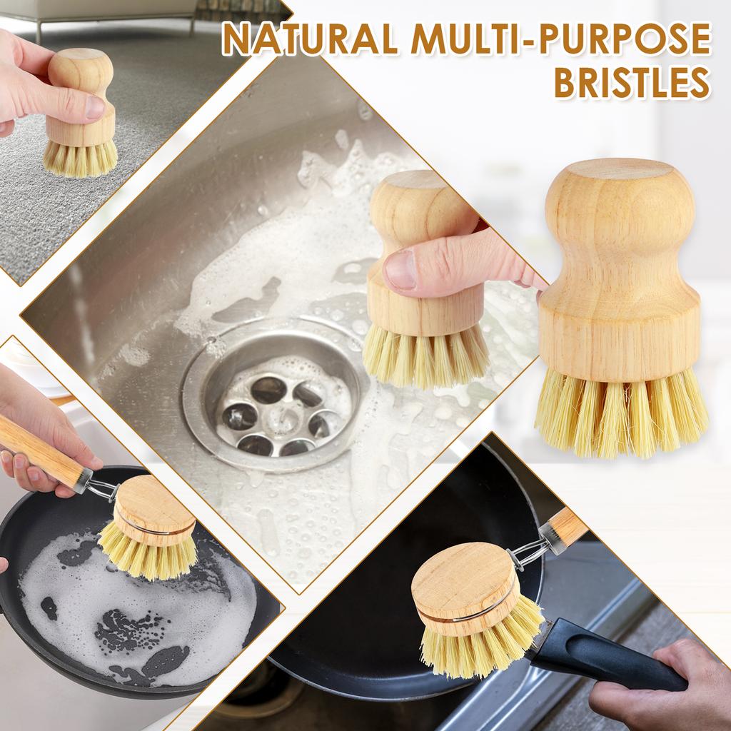 3/5Pcs Wooden Dish Brush Replaceable Long Handle Kitchen Cleaning Brush Set Natural Sisal Scrubbing Brush for Cleaning Pots Pan