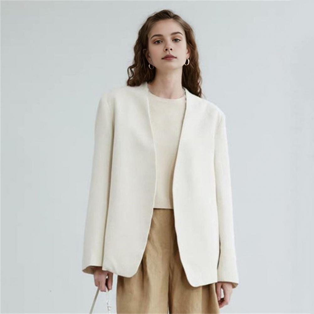 Women Suit Coat Collarless Long Sleeve Open Front Suit Jacket One Tone Relaxed Fit Fit Business Cardigan Office Formal Coat