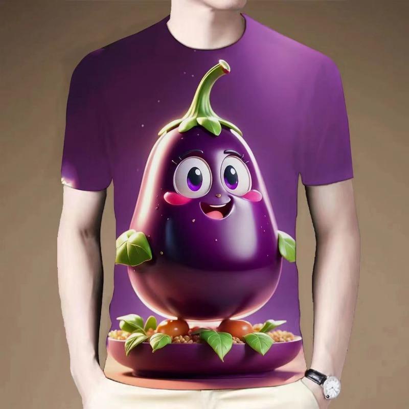 Sommer Kreativ Lustig Cartoon Gemüse Muster 3D Gedruckte Kurzarmshirts T-Shirts Sommer Rundhals Modisch Lässig Herren T-Shirts
